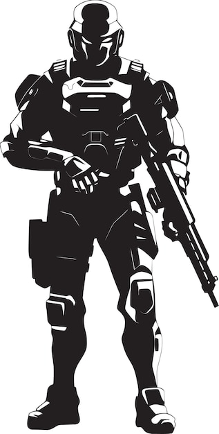 Vector a black and white drawing of a soldier with a gun in his hand