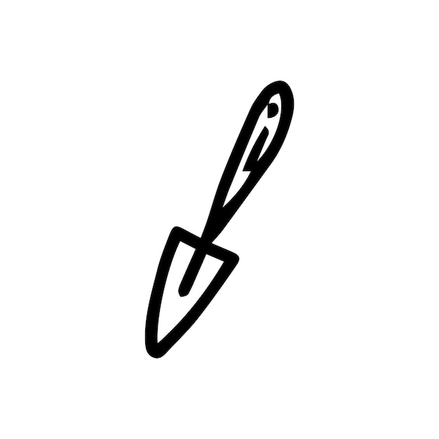 A black and white drawing of a spade.