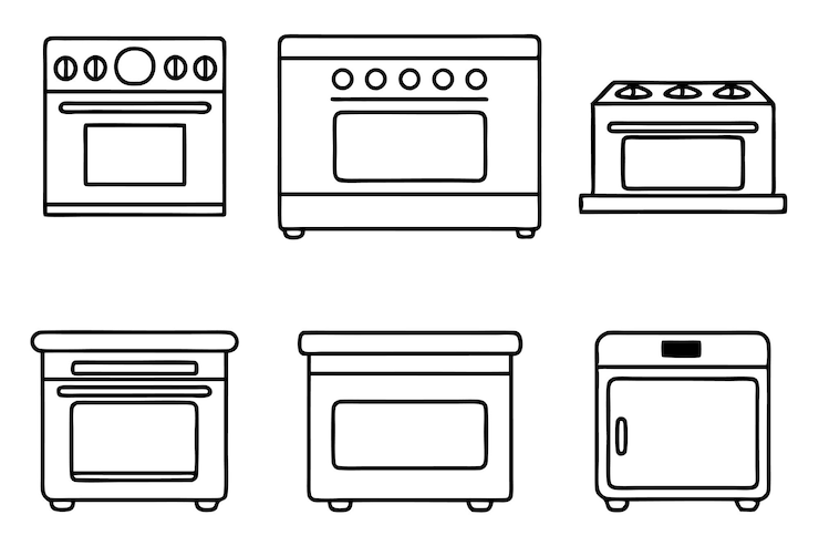 Vector a black and white drawing of a stove and oven