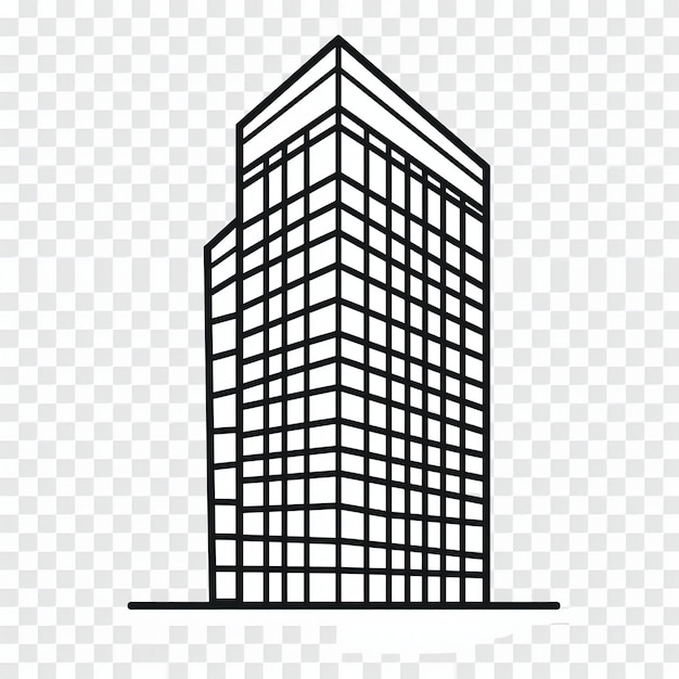 A black and white drawing of a tall building