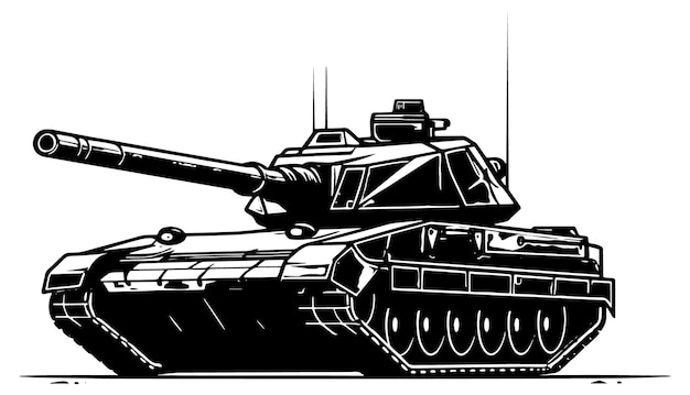 「戦車」という単語が描かれた戦車の白黒の絵。