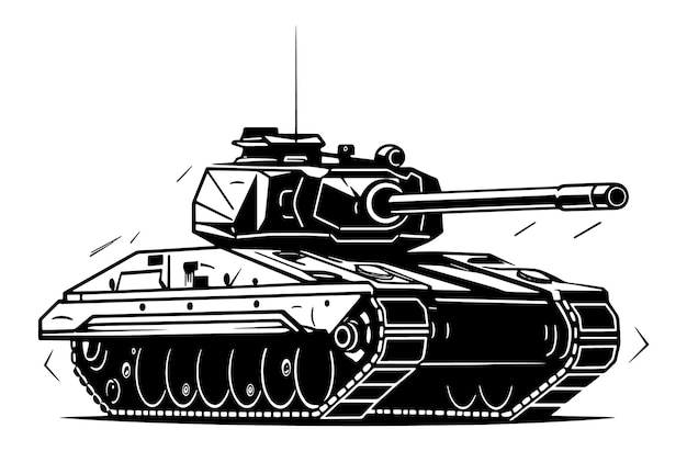 「戦車」という単語が描かれた戦車の白黒の絵。