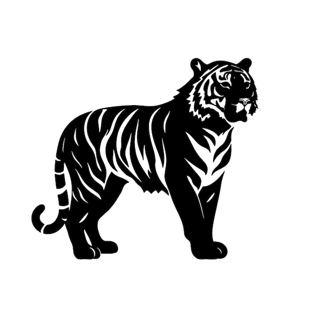 a black and white drawing of a tiger with a tiger on it