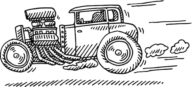 a black and white drawing of a tractor with a person in the background