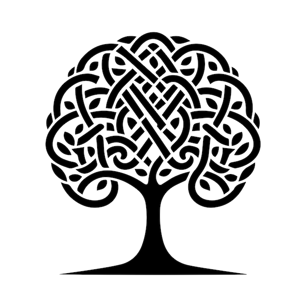 A black and white drawing of a tree with a pattern on it