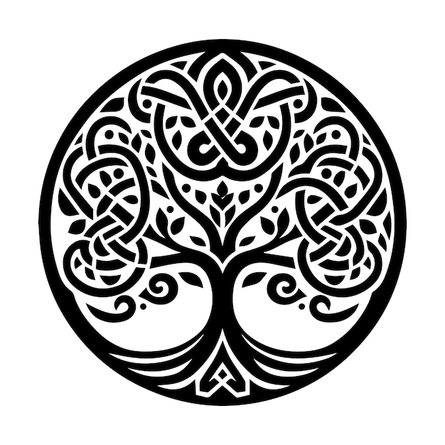 Vector a black and white drawing of a tree with a pattern that says quot a quot