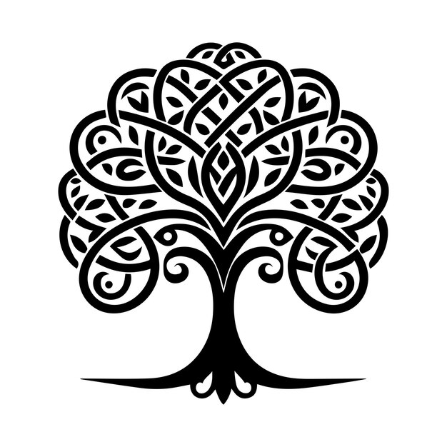 A black and white drawing of a tree with a pattern of a tree