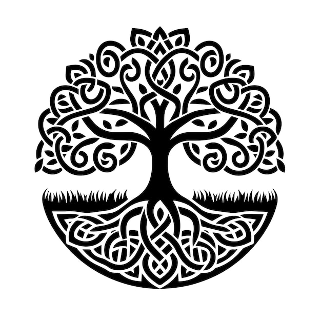 Vector a black and white drawing of a tree with a white design on it