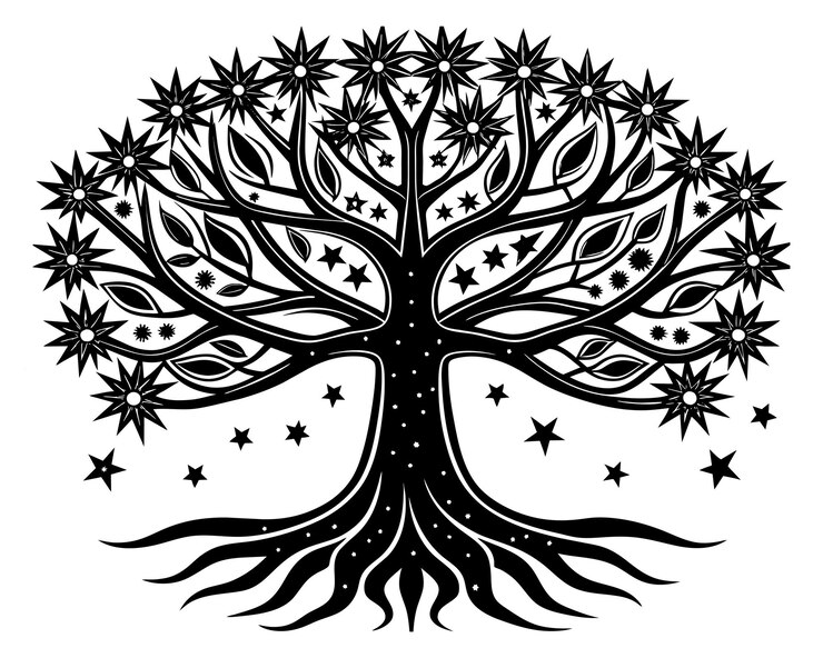 Vector a black and white drawing of a tree with the words