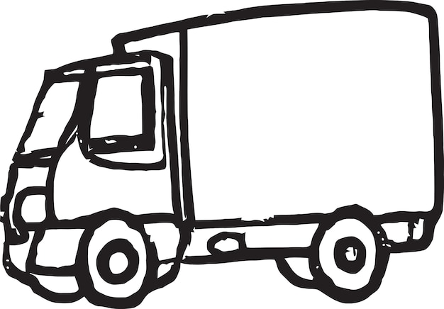 Black and white drawing of a truck.