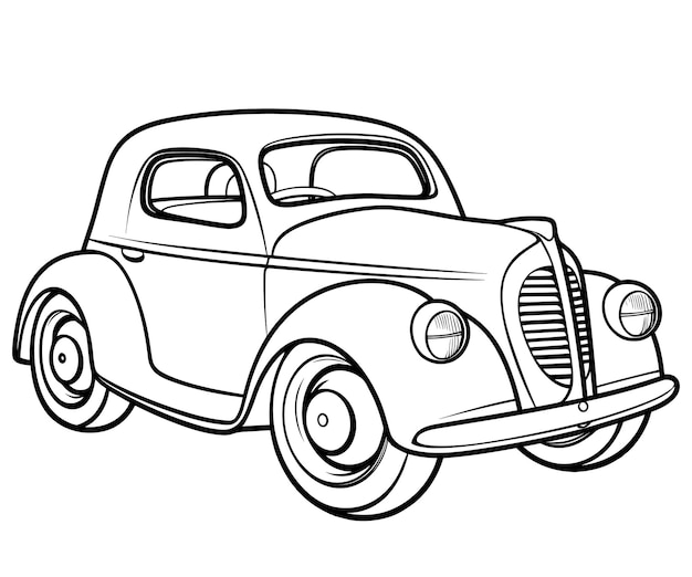 Un disegno in bianco e nero di un'auto vintage classica