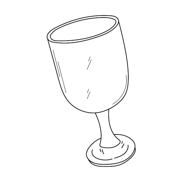 Vettore disegno in bianco e nero di un bicchiere da vino con un gambo e una base rotonda