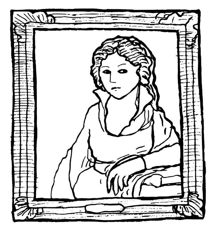 Vector a black and white drawing of a woman in a frame.