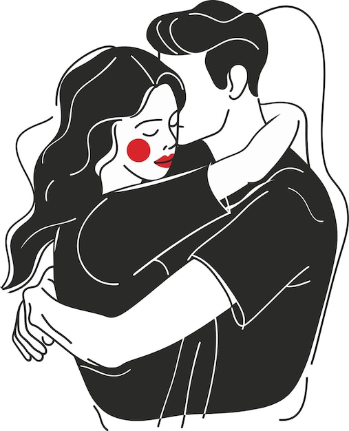 다른 여자를 포옹하는 여자의 흑백 그림