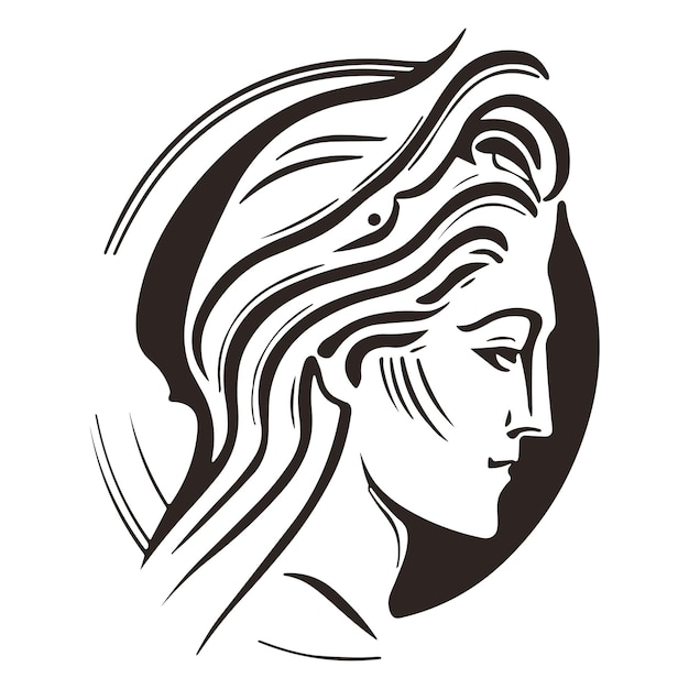 Un disegno in bianco e nero del volto di una donna.