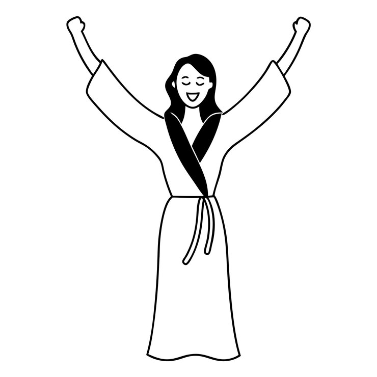 Vector 팔을 높이 들고 있는 여자의 흑백 그림