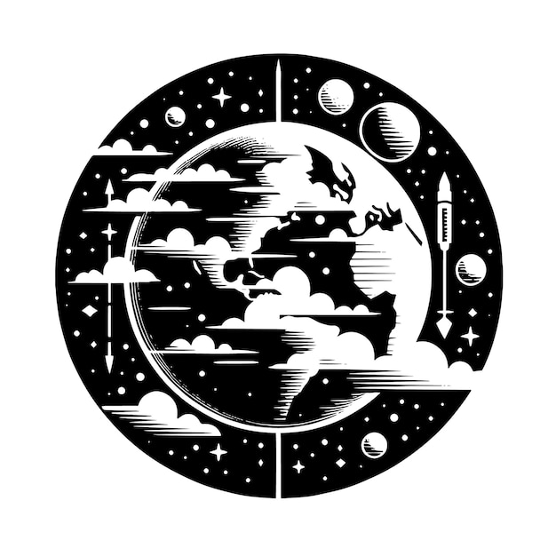 Vector a black and white drawing of a world with the words quot earth quot on it