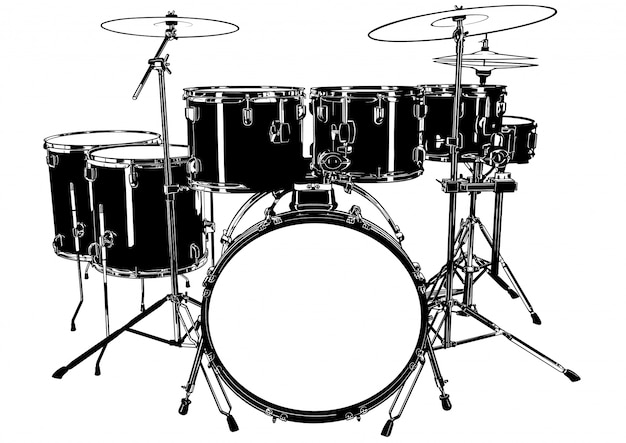 Vector black and white drums drawing