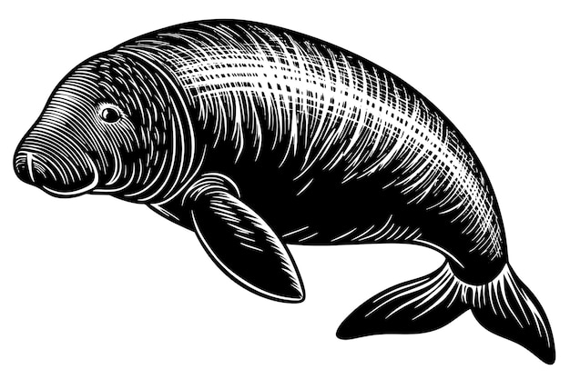 black and white dugong vector