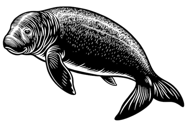 black and white dugong vector