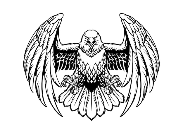 Black and white eagle vector in high retailed style