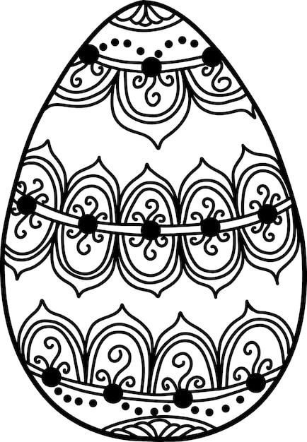 Black and white Easter egg with a beautiful pattern Vector illustration of an Easter egg in mandala