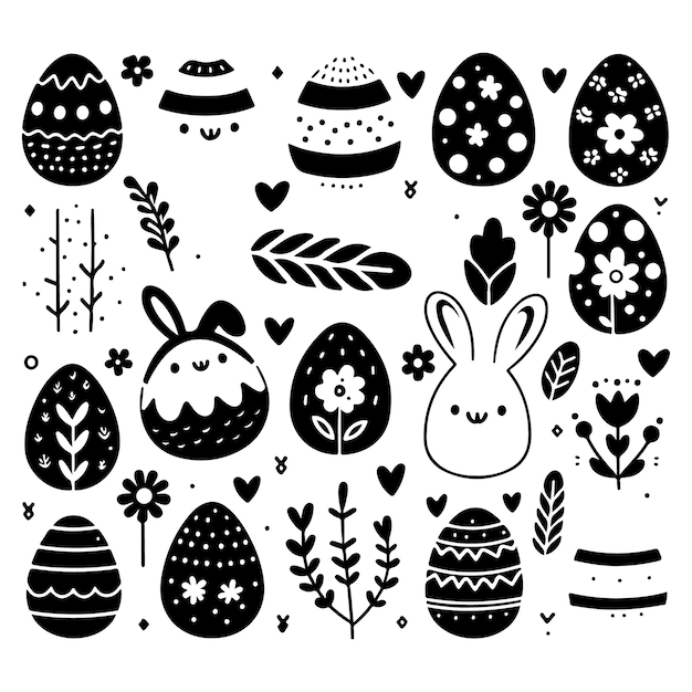 Vector black and white easter eggs clipart happy easter clip art in cartoon flat style perfect for
