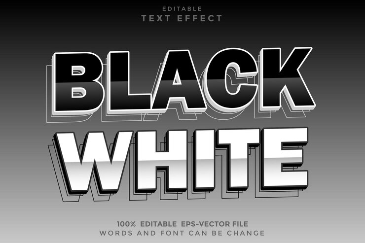 Black White Editable Text Effect 3D Flat Gradient