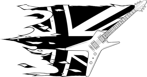 Vettore bianco e nero della chitarra elettrica su sfondo bianco