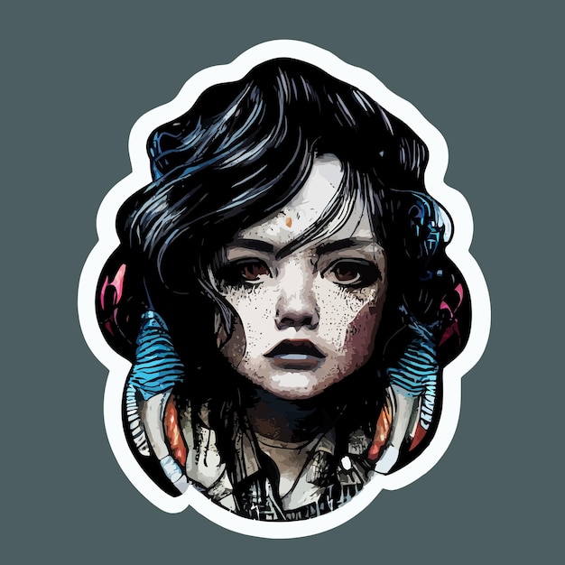 Vector black and white ethnic woman design grunge illustration sticker t shirt