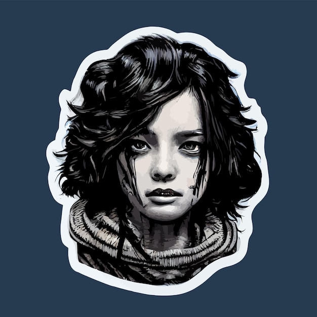 Black and white ethnic woman design grunge illustration sticker t shirt