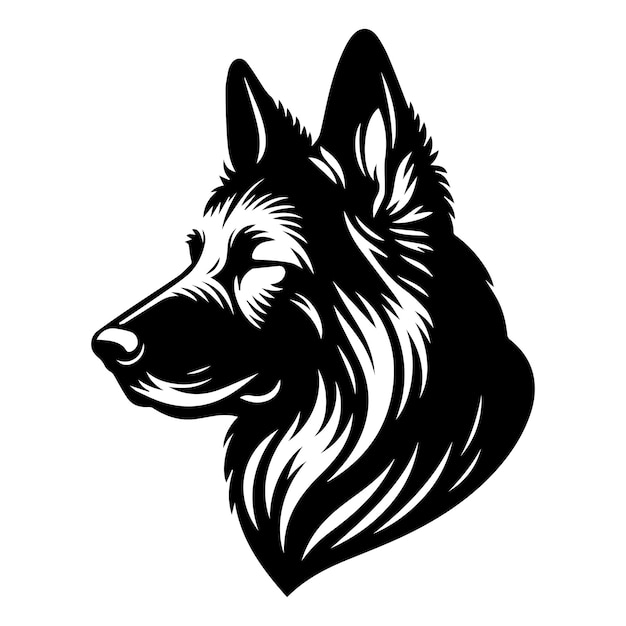 Black and white eyes closed german shepherd vector illustration