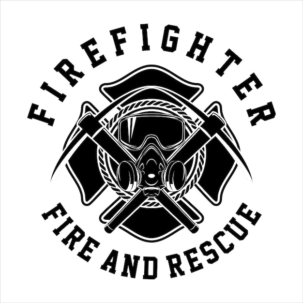 Black and White Firefighter Helmet Detailed Vintage Logo Emblem Insignia Vector