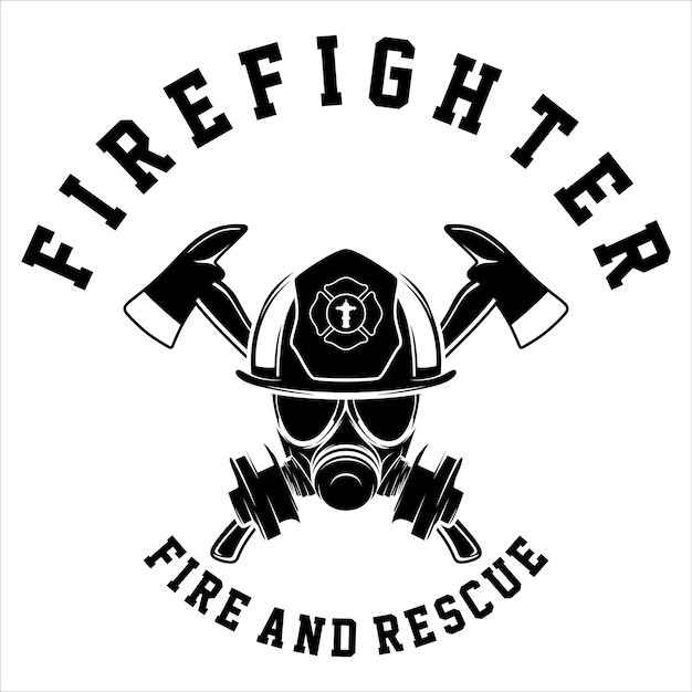 Black and white firefighter helmet detailed vintage logo emblem insignia vector