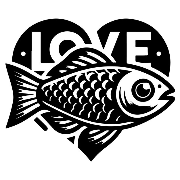 black and white fish and love icon