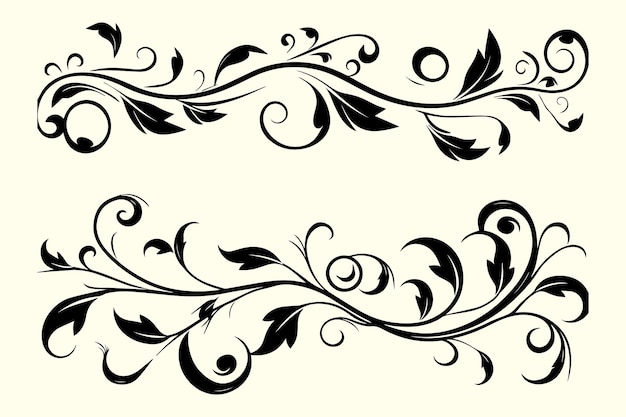 Vector black and white floral border illustration on white background