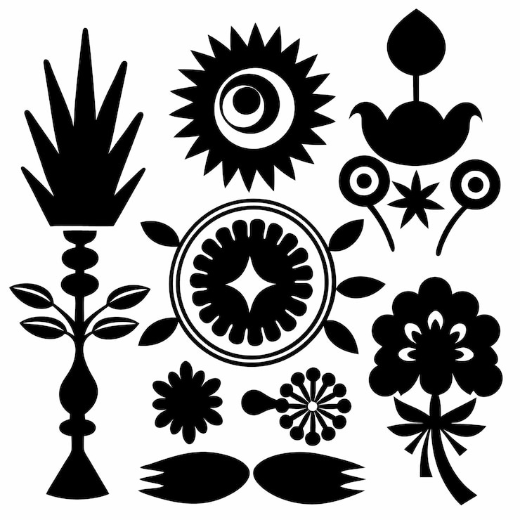 Vector black and white floral design elements
