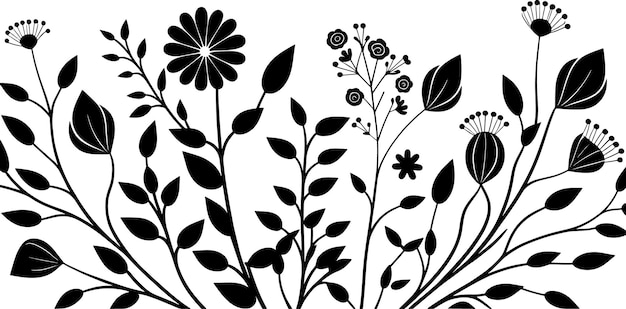 A black and white floral design with a white background.