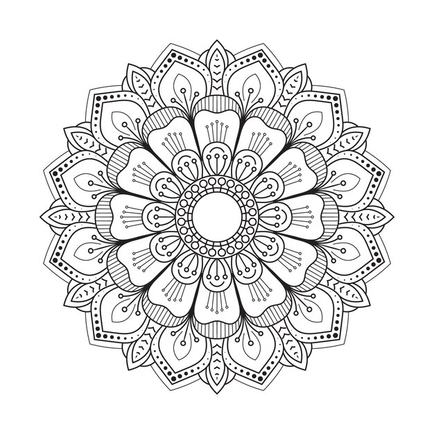 Vettore disegno della mandala degli elementi floreali in bianco e nero nel vettore