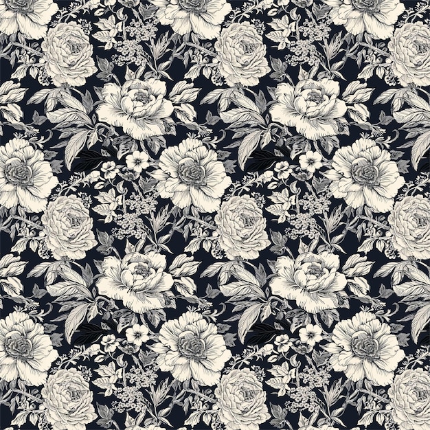 A black and white floral pattern with a flower on the bottom.