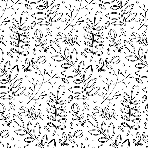 Black and White Floral Vector Seamless Pattern