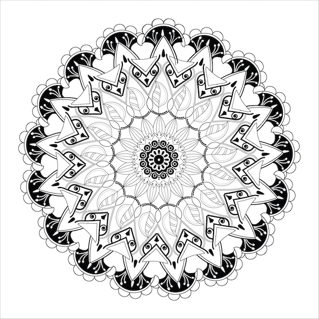 Black and white flower coloring mandala page