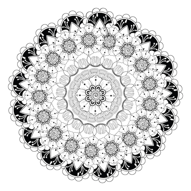 Black and white flower coloring mandala page