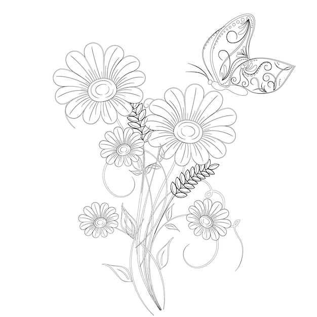 black and white flower coloring page