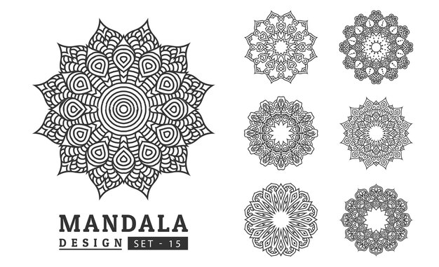 Vector black and white flower mandala art set