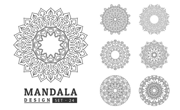 Black and white flower mandala art set