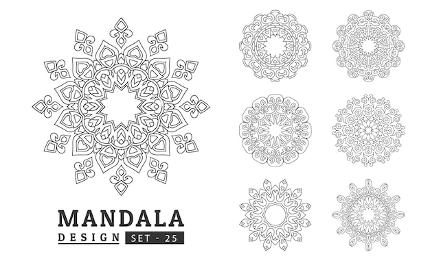 Black and white flower mandala art set