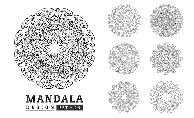 Black and white flower mandala art set