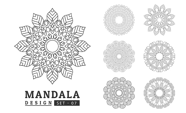 Vector black and white flower mandala designs set