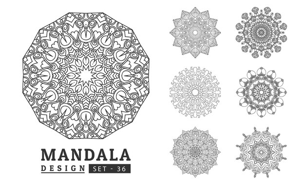 Vector black and white flower mandala set vector